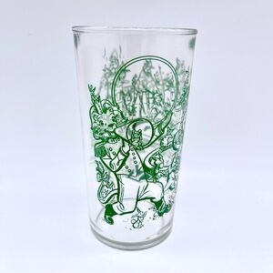 Vintage Circus Big Top Animal Drinking Glass Green Print Retro Tumbler RARE